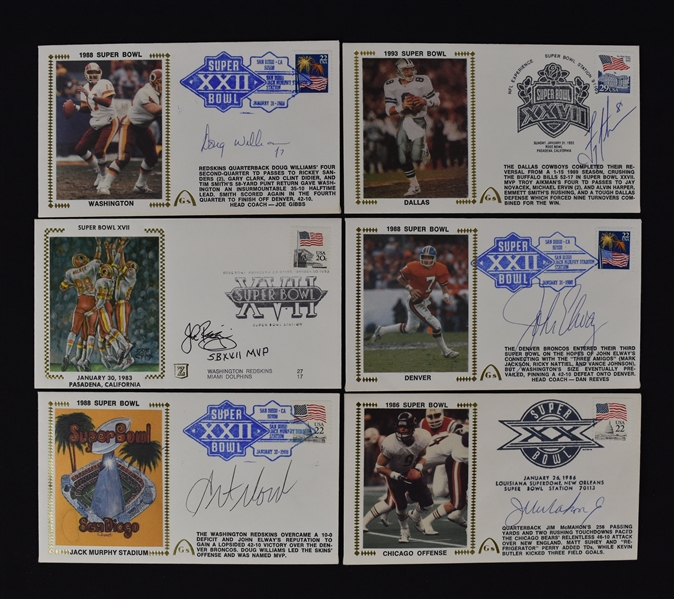 Collection of 6 Super Bowl Autographed First Day Covers w/Elway & Aikman