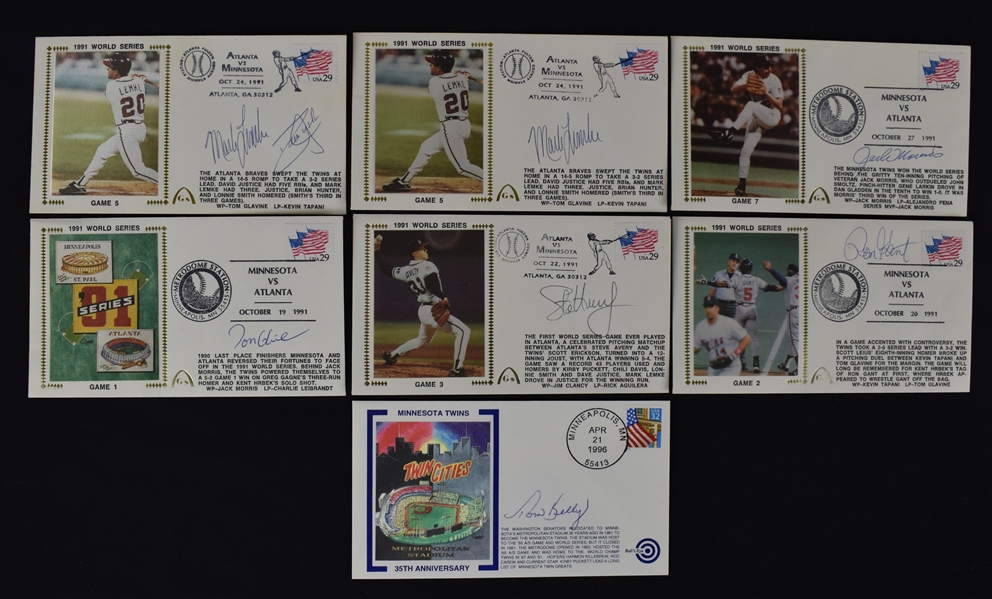 Collection of 7 Autographed 1991 World Series First Day Covers 