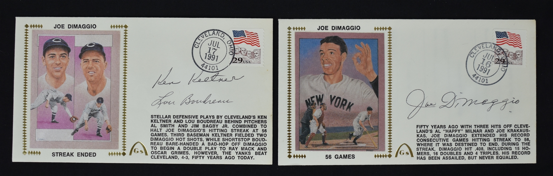 Joe DiMaggio "The Streak" Autographed First Day Covers 