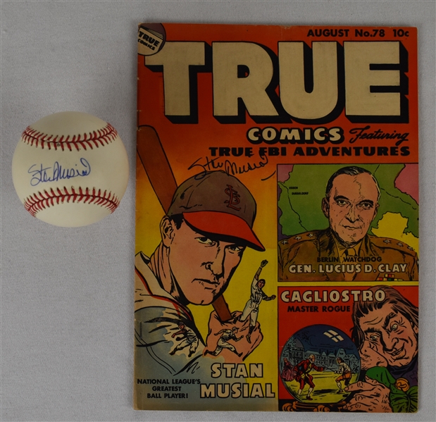 Stan Musial Autographed Baseball & Comic