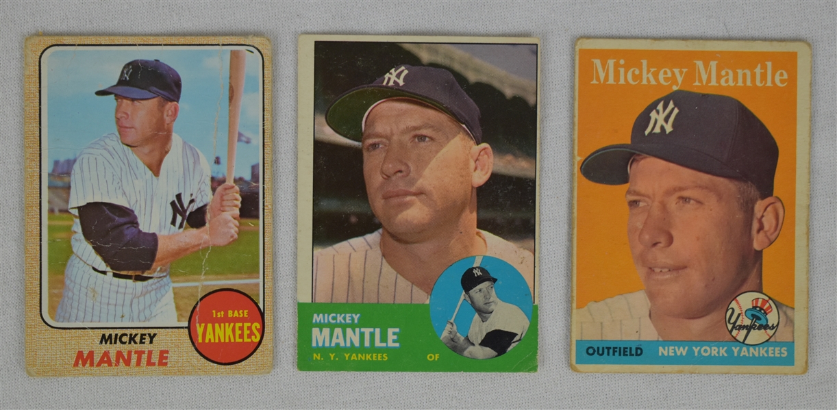 Mickey Mantle Lot 3 Vintage Topps Baseball Cards 