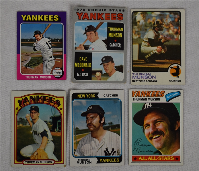 Thurman Munson Lot of 6 Vintage Topps Baseball Cards w/1970 Rookie