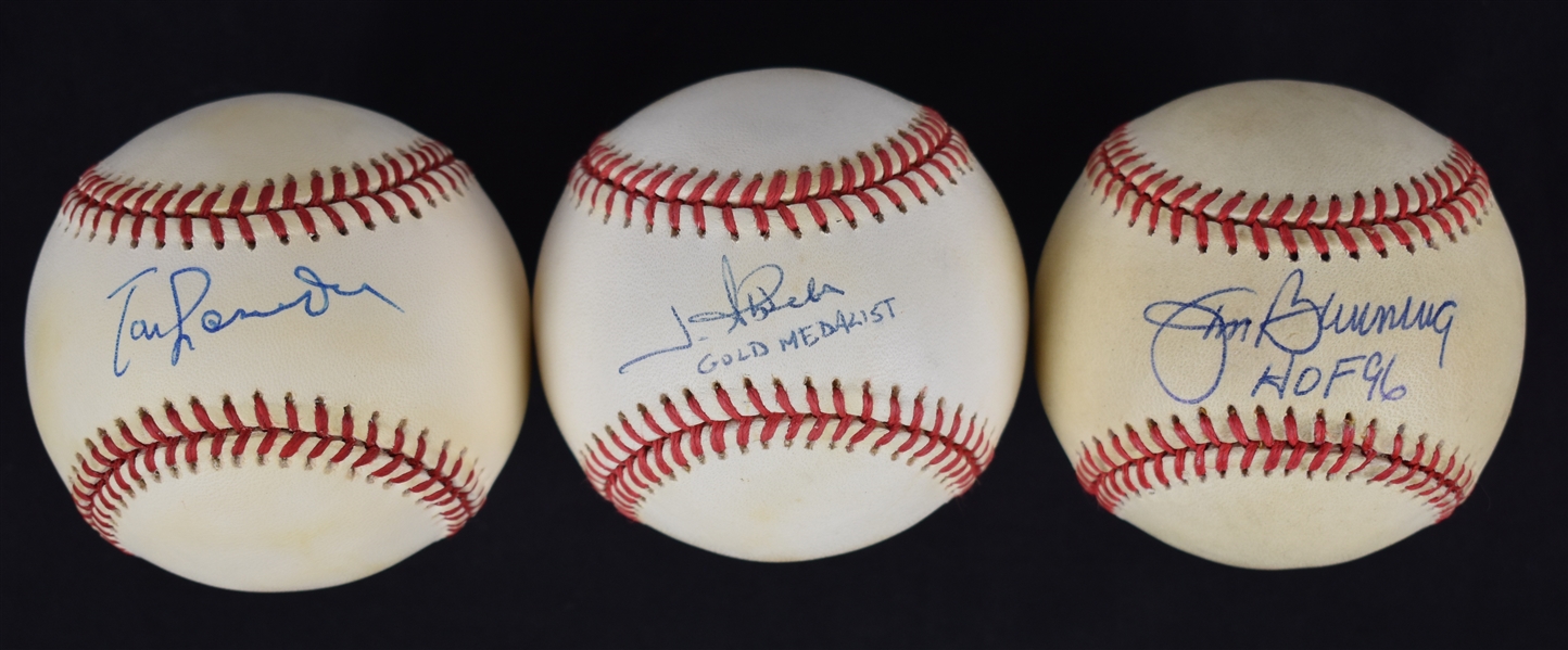 Tom Lasorda Jim Abbot & Jim Bunning Lot of 3 Autographed Baseballs