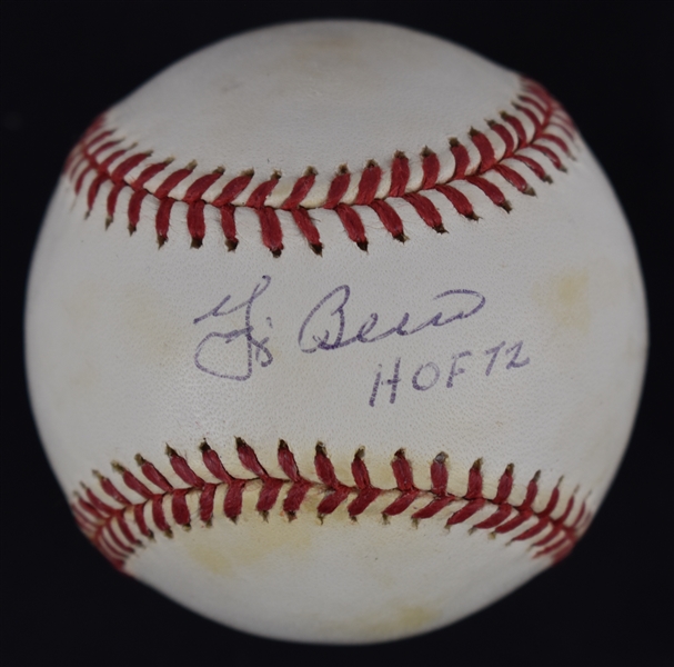 Yogi Berra HOF 72 Autographed & Inscribed Baseball Mounted Memories