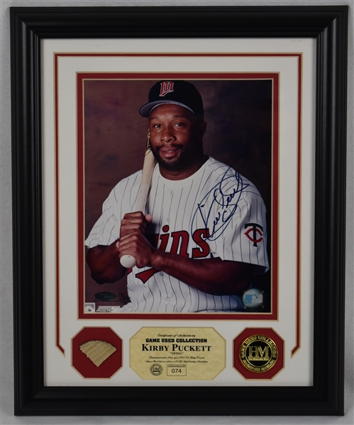 Kirby Puckett Gamed Used Bat Autographed Framed Display LE #74/250 Steiner