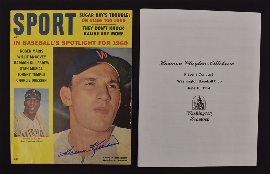 Harmon Killebrew Autographed 1960 SPORT Magazine & Copy of Washington Senators Players Contract