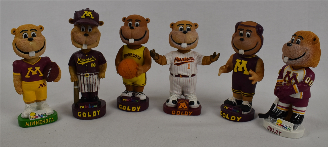 Collection of 6 Minnesota Gophers Bobbleheads