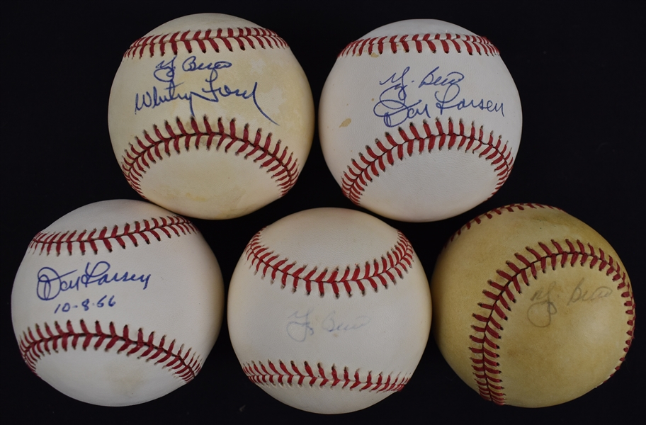 Yogi Berra Whitey Ford & Don Larsen Lot of 5 Autographed Baseballs
