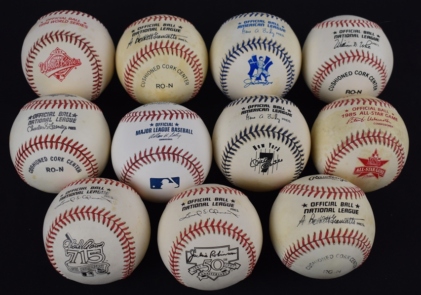 Collection of 11 Specialty Unsigned Baseballs w/Mantle & DiMaggio Day