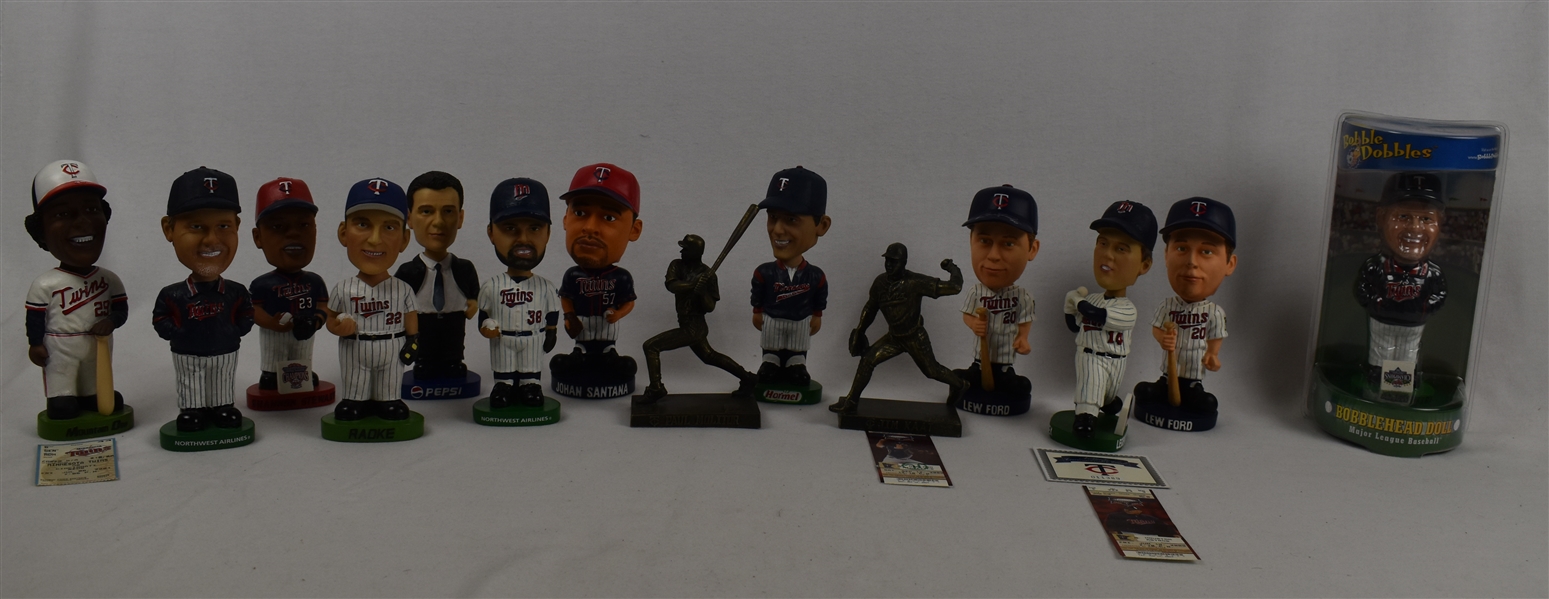 Collection of 14 Minnesota Twins Bobbleheads & Figurines