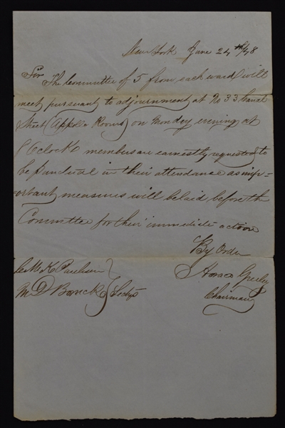 Horace Greeley Handwritten & Signed Letter Dated June 24th, 1848