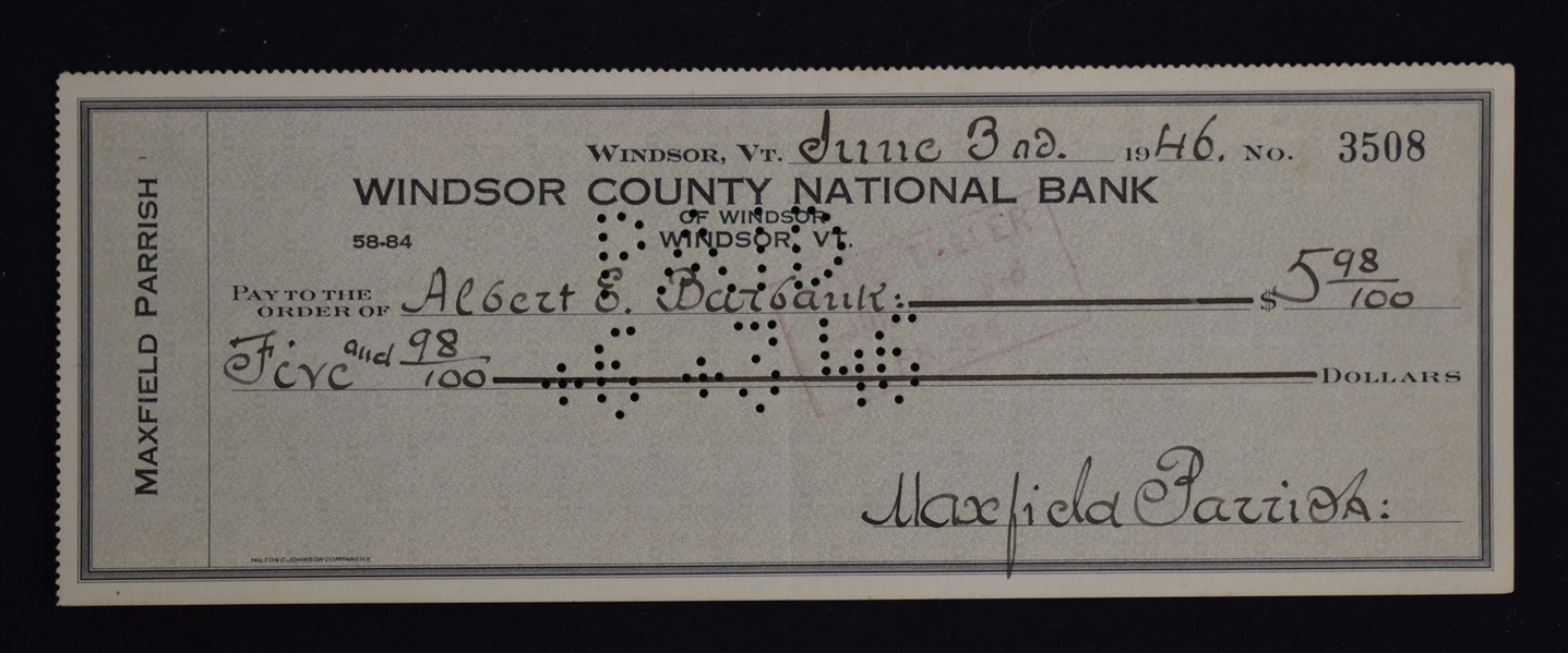 Maxfield Parrish 1946 Signed Check