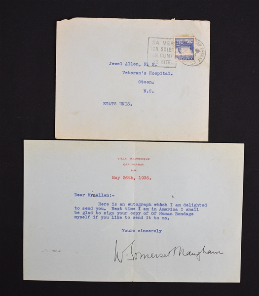 W. Somerset Maughan Signed Letter w/Envelope