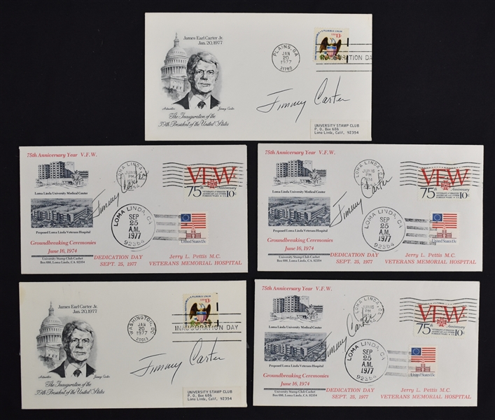 Jimmy Carter Lot of 5 Signed First Day Covers JSA LOA