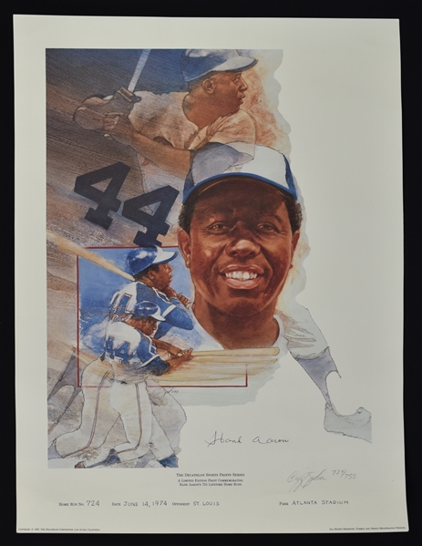 Hank Aaron Autographed & Inscribed Career HR #724 Cliff Spohn Limited Edition #724/755 Lithograph