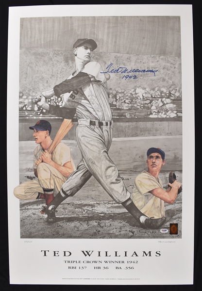 Ted Williams Autographed 1942 Triple Crown Lithograph #109/521 PSA/DNA 