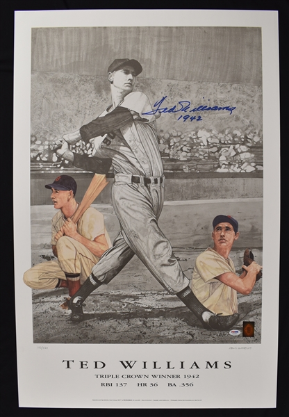 Ted Williams Autographed 1942 Triple Crown Lithograph #110/521 PSA/DNA