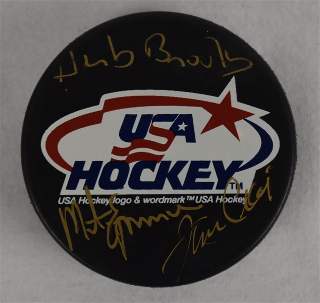 Herb Brooks Mike Eruzione & Jim Craig 1980 USA Gold Medal Signed Hockey Puck 1 JSA COA
