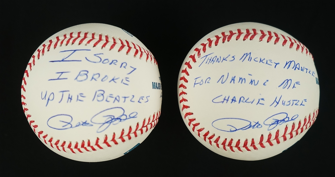 Pete Rose Lot of 2 Autographed & Inscribed Baseballs