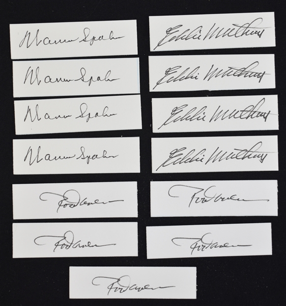 Eddie Mathews Warren Spahn & Rod Carew Lot of 13 Autographed Salvino Figurine Cut Signatures