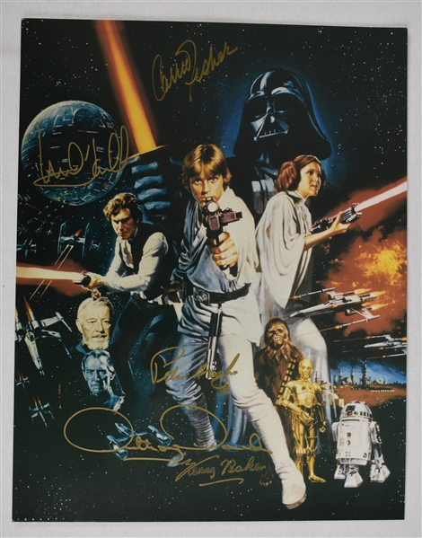 Star Wars Autographed 11x14 Photo w/Carrie Fisher Mark Hamill & Full JSA LOA