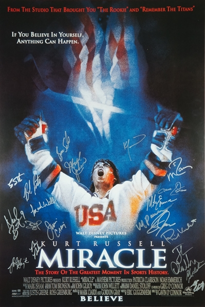 Miracle" Movie Poster Signed by 1980 U.S.A. Gold Medal Winning Hockey Team *20 Signatures w/Bob Suter*