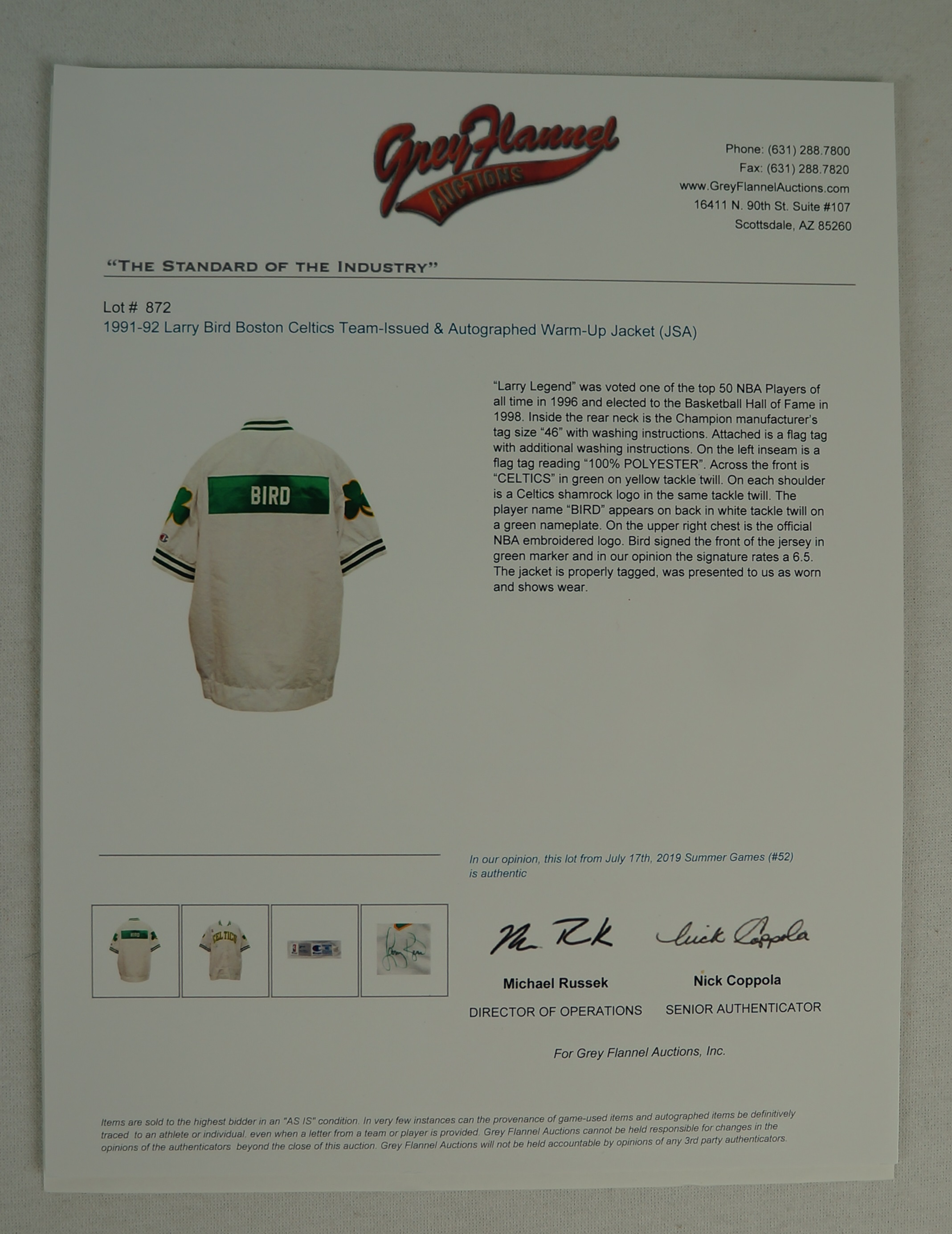 Larry Bird Signed Vintage Warm-Up Jacket (PSA COA)