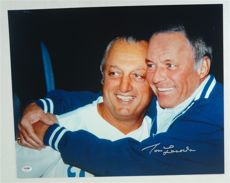 Tom Lasorda Autographed Los Angeles Dodgers 16x20 Photo w/Frank Sinatra