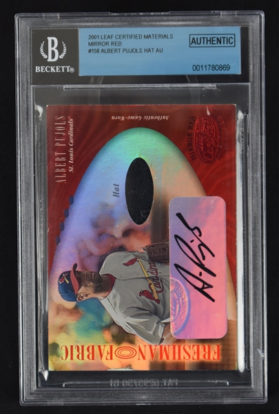 Albert Pujols 2001 Leaf Mirror Red Autographed Game Used Rookie Card #66/75 BGS 10 Auto