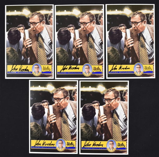 John Wooden Autographed Lot of 5 Basketball Cards
