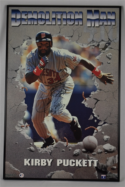 Kirby Puckett Autographed & Inscribed 2001 Hall of Fame 24x36 Photo w/Puckett Family Provenance