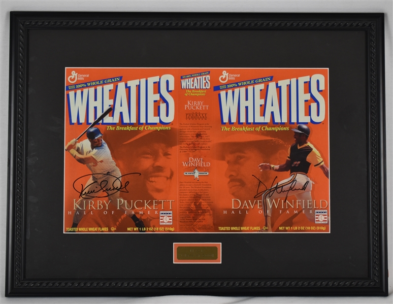 Kirby Puckett & Dave Winfield Dual Signed Framed Wheaties Box w/Puckett Family Provenance