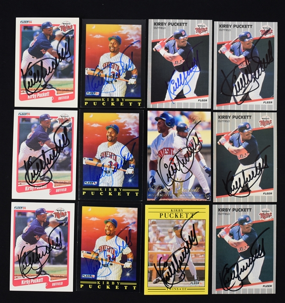 Kirby Puckett Lot of 12 Autographed Fleer Cards w/Puckett Family Provenance