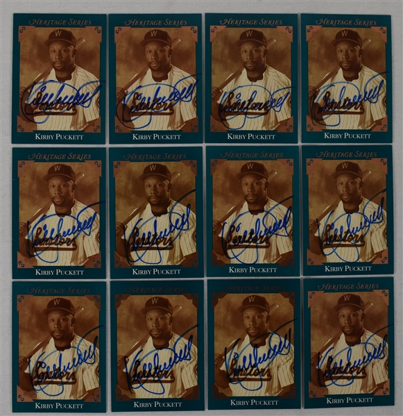 Kirby Puckett Lot of 12 Autographed Leaf Cards w/Puckett Family Provenance