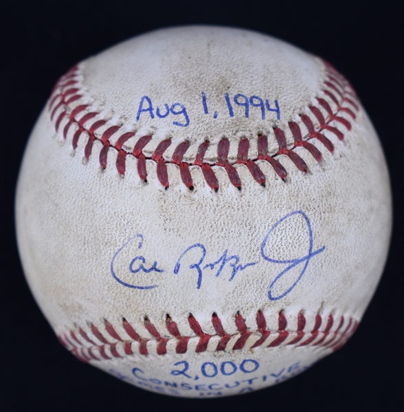 Cal Ripken 2,000th Consecutive Game Used & Autographed Baseball w/Puckett Family Provenance