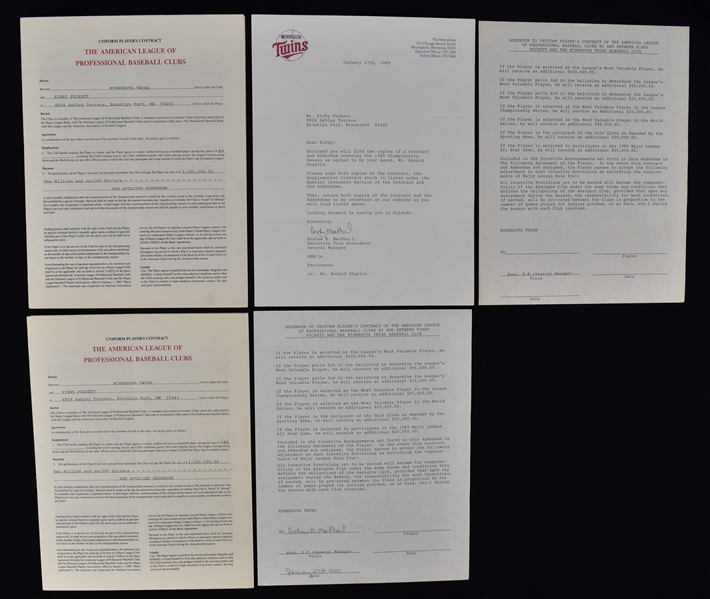 Kirby Puckett Original 1989 Player Contracts w/Puckett Family Provenance
