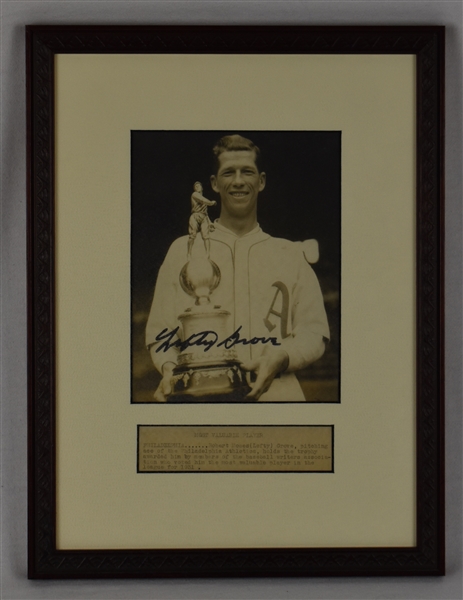 Lefty Grove Autographed Original Wire Photo Framed Display