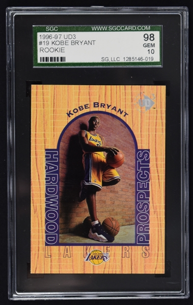 Kobe Bryant 1996-97 Upper Deck UD3 Rookie Card #19 SGC 98 Gem Mint 