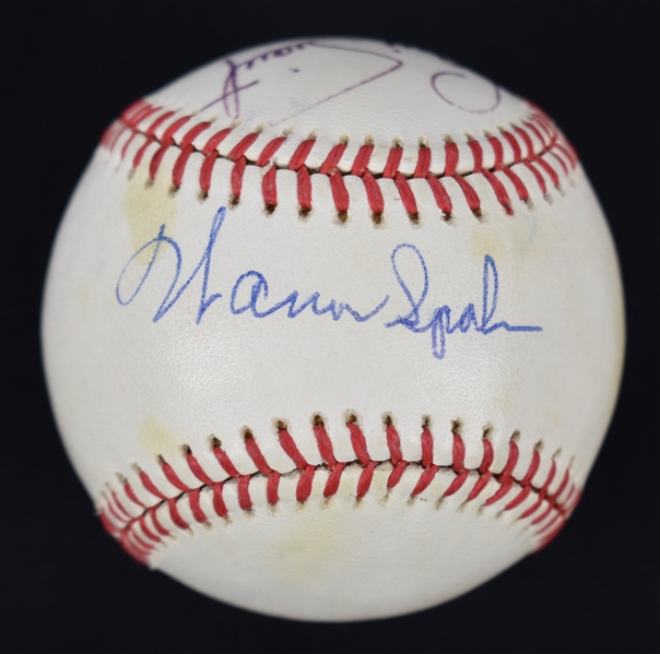 Warren Spahn/Luis Tiant Dual Signed Baseball w/Puckett Family Provenance