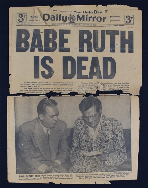 Babe Ruth 1948 Newspaper