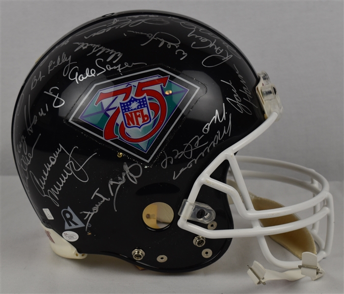 NFL 75th Anniversary Autographed Helmet 30 Signatures w/Reggie White & Joe Montana