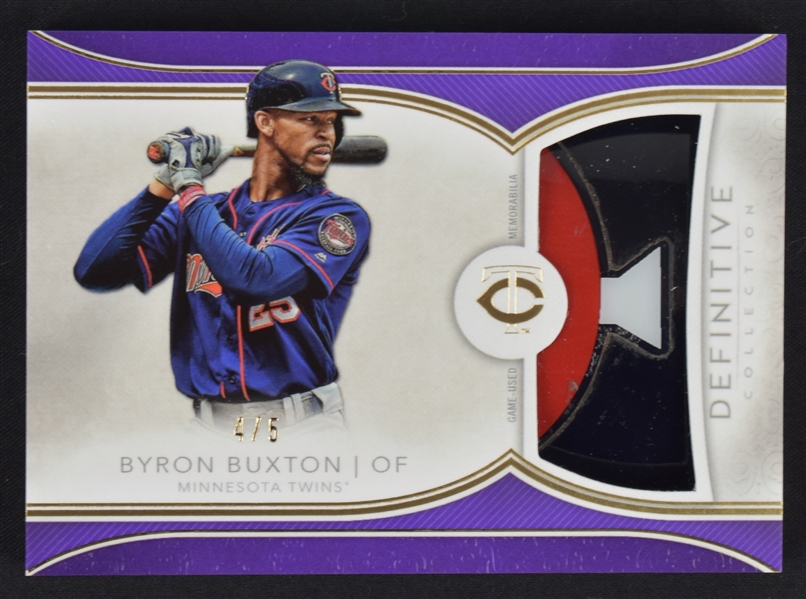 Byron Buxton 2018 Topps Definitive Collection Game Used Helmet Purple Twins Logo Card #4/5