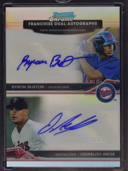 Byron Buxton & Oswaldo Arcia 2013 Dual Autographed Bowman Chrome Rookie Card #19/25