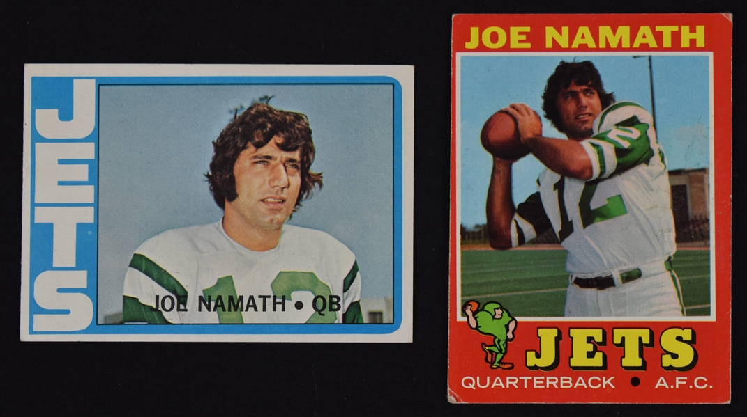 Joe Namath 1971 & 1972 Topps Football Cards 