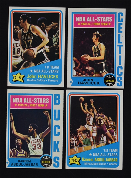 Kareem Abdul-Jabbar & John Havlicek Lot of 4 Topps Basketball Cards 