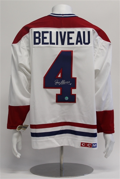 Jean Beliveau Montreal Canadiens Signed White CCM Vintage Hockey Jersey