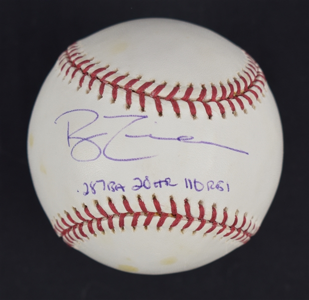 Ryan Zimmerman Autographed Rookie Stats Baseball 
