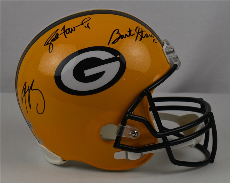Brett Favre Bart Starr & Aaron Rodgers Autographed Helmet