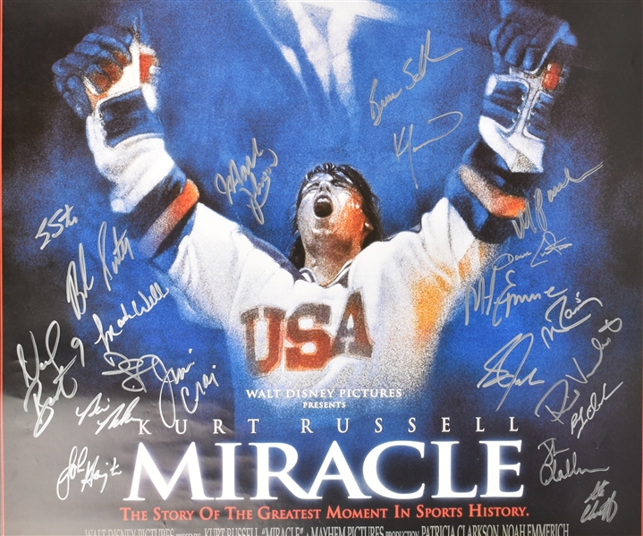 "Miracle" Movie Poster Signed by 1980 U.S.A. Gold Medal Winning Hockey Team *20 Signatures w/Bob Suter*