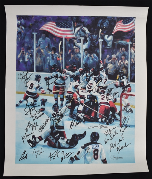Limited Edition Print Signed by 1980 U.S.A. Gold Medal Winning Hockey Team *20 Signatures w/Bob Suter*